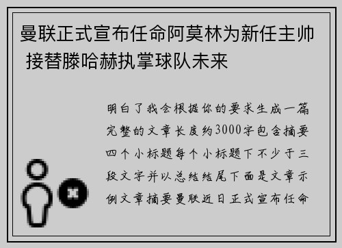 曼联正式宣布任命阿莫林为新任主帅 接替滕哈赫执掌球队未来 曼联正式宣布任命阿莫林为新任主帅 接替滕哈赫执掌球队未来
