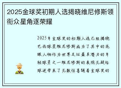 2025金球奖初期人选揭晓维尼修斯领衔众星角逐荣耀